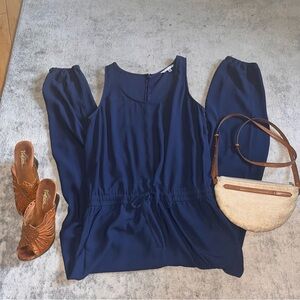 CAbi French Navy Drawstring Jumpsuit 303 Sleeveless Blue Jogger Utility